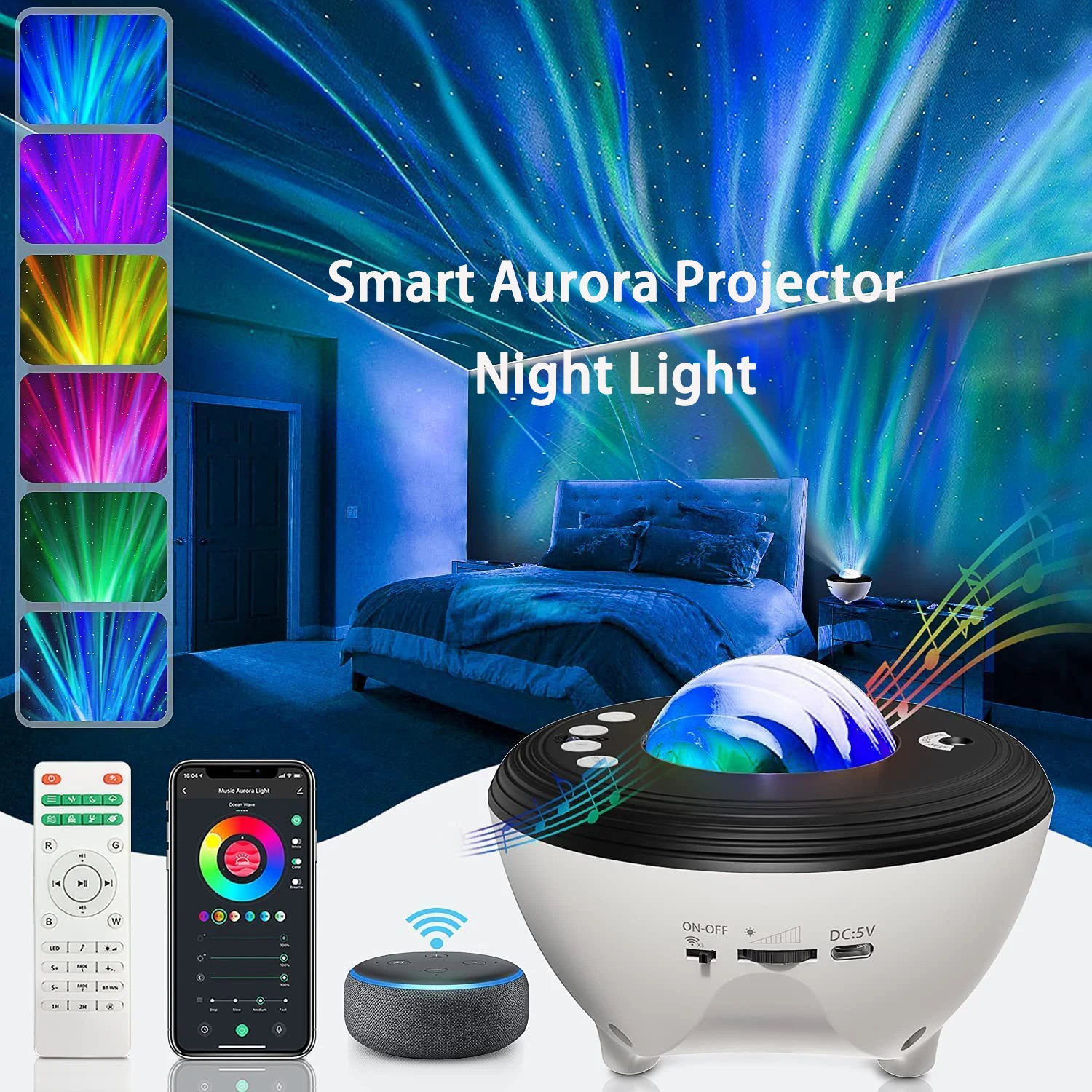 Smart Galaxy Starry Projector with Alexa Compatible & Timing, Bluetooth Speaker, White Noise Aurora Projector Night Light