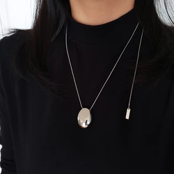 Fast stainless steel snake bone chain Stainless steel Oval pendant Long length adjustable sweater chain necklace for women