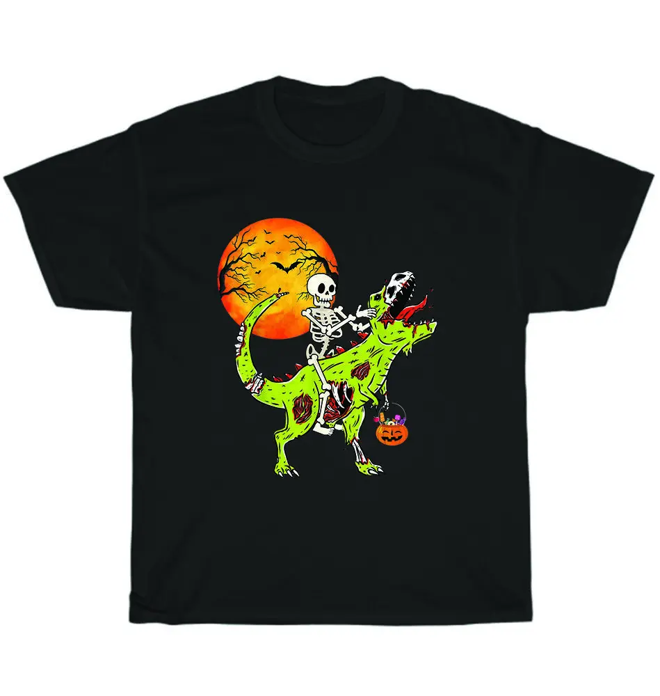 

Skeleton Riding Dinosaur Zombie Pumpkin Moon Halloween Party T-Shirt Unisex Gift