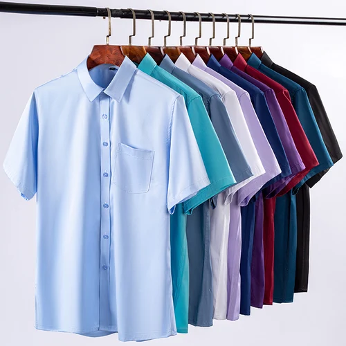 Imagen 2 del producto Nuevas camisas antiarrugas para hombre, camisas de vestir de manga corta para hombre, Camisa ajustada, blusa de negocios Social, Camisa blanca con bolsillo, S-7XL
