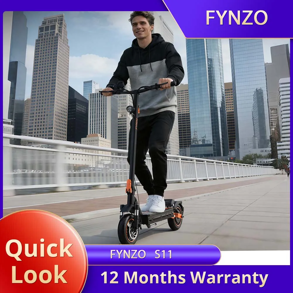 Trottinette électrique Fynzo S11, 748,8 Wh / Autonomie maximale de 60 km, Moteur de 1100 W (vitesse maximale de 45 km/h), Suspension avant et arrière, Pneus en caoutchouc tubeless de 10 pouces, Verrouillage NFC + mot de passe, Système d'éclairage, Écran LCD de 2,0 pouces