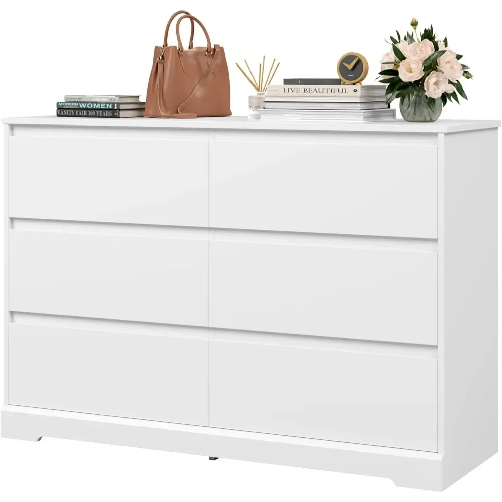 

6 Drawer Double Dresser,White Dresser,Modern 6 Chest of Drawers with Deep Drawers,Wide Storage Organizer Cabinet for Living Room