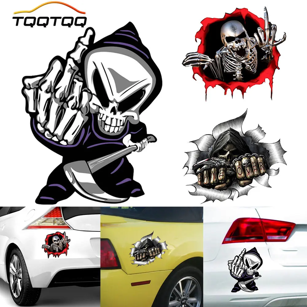 

TQQTQQ 1Pcs Skull Finger Decal Reflective Skeleton Vinyl Car Stickers Vehicle Styling Removable Waterproof Sticker PVC