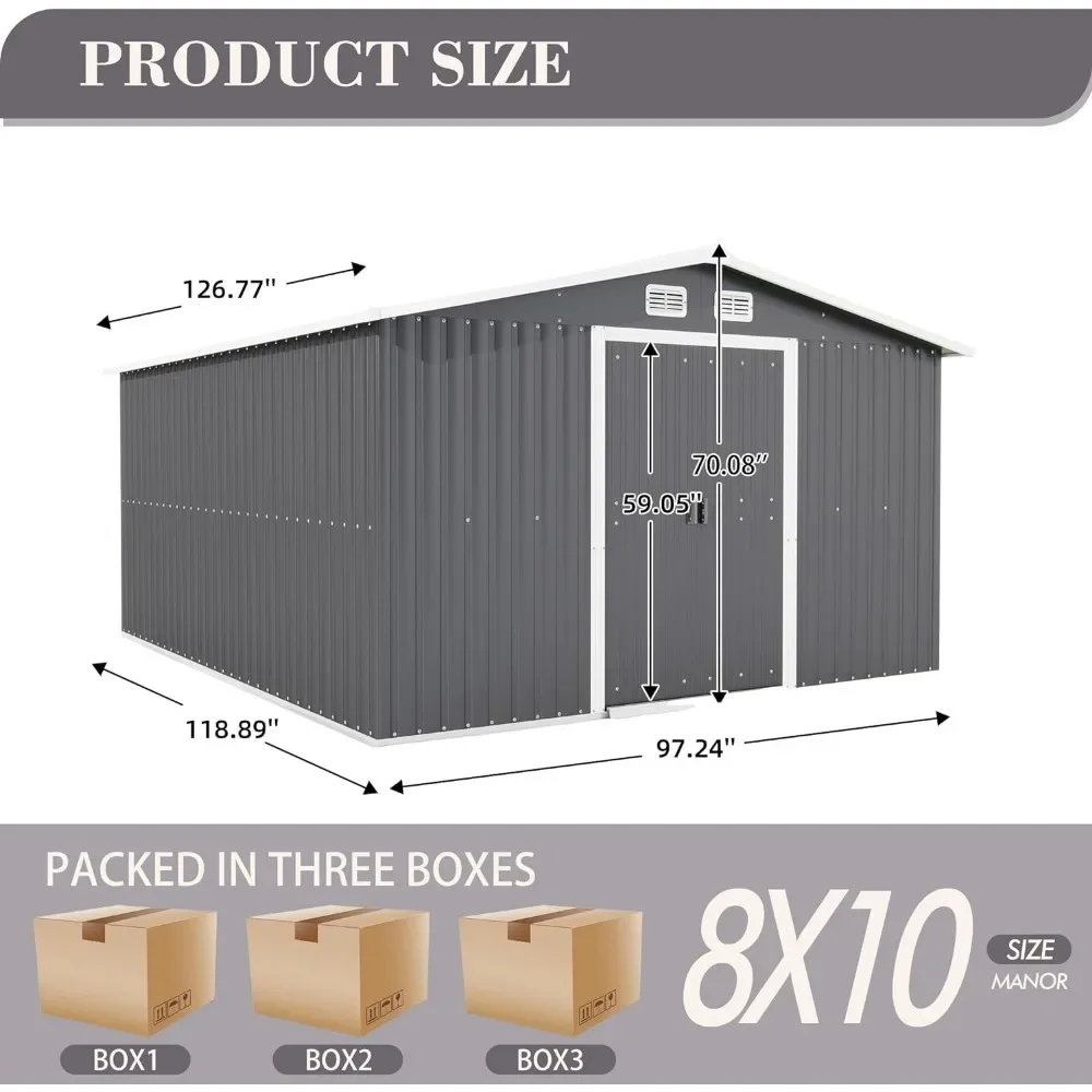 Outdoor Sheds 10FTx8FT Oversized Storage Clearance,Metal Anti-Corrosion Utility Tool House with Lockable Hinged Door&Shutter