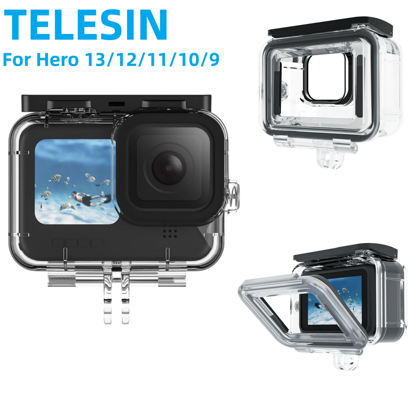 

TELESIN 45M Waterproof Case Full Scene Anti-fog Underwater Tempered Glass Lens Diving Housing Cover for GoPro Hero 9 10 11 12 13