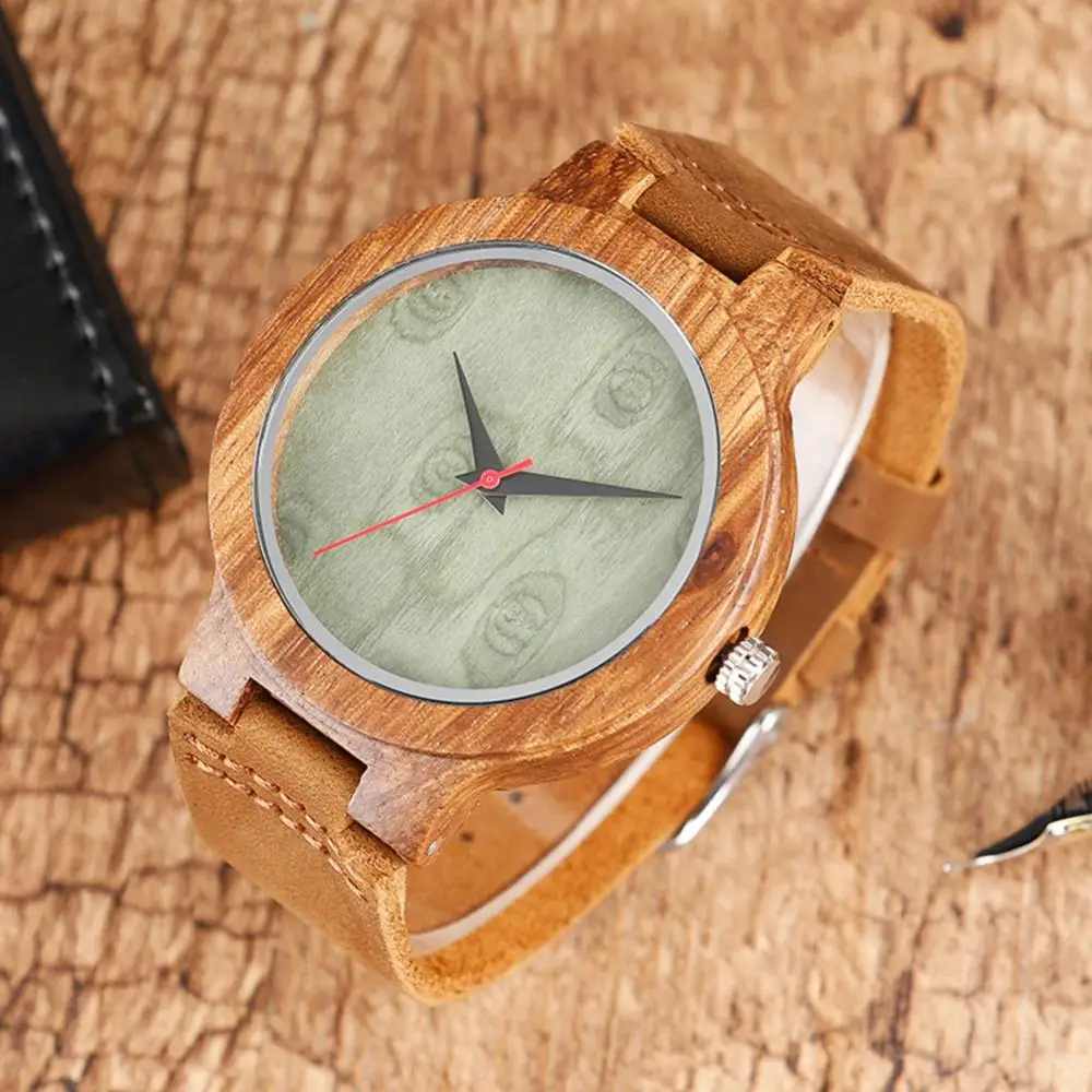 Unisex Top Gift Dial Natural Bamboo Wood Watch Men Women Genuine Leather Wooden Clock Male Reloj Mujer Relogio Feminino