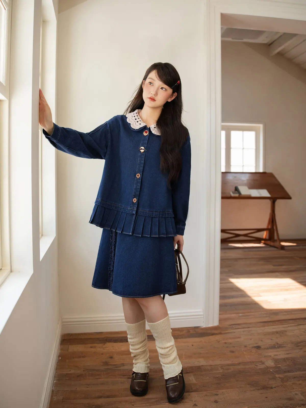 Giacca in denim retrò con colletto a bambola da donna, autunnale, giovanile, semplice, per il commuting, taglie forti, stile casual e alla moda