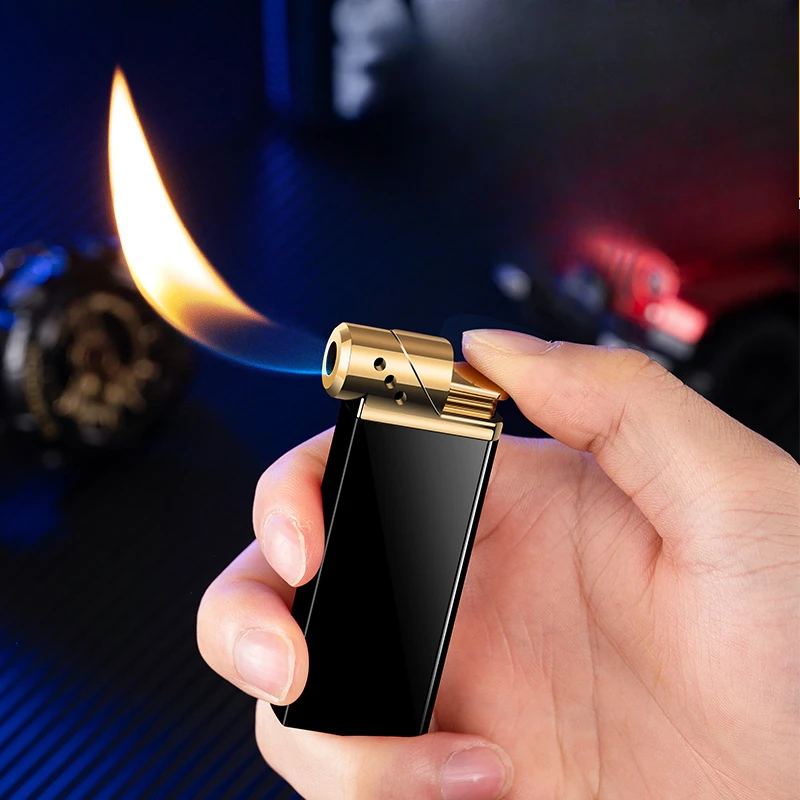 

Professional Pipe Lighter Oblique Fire Tube Press Lighter Refillable Butane Gas Cigarette Lighter Gadget for Smoking Pipe