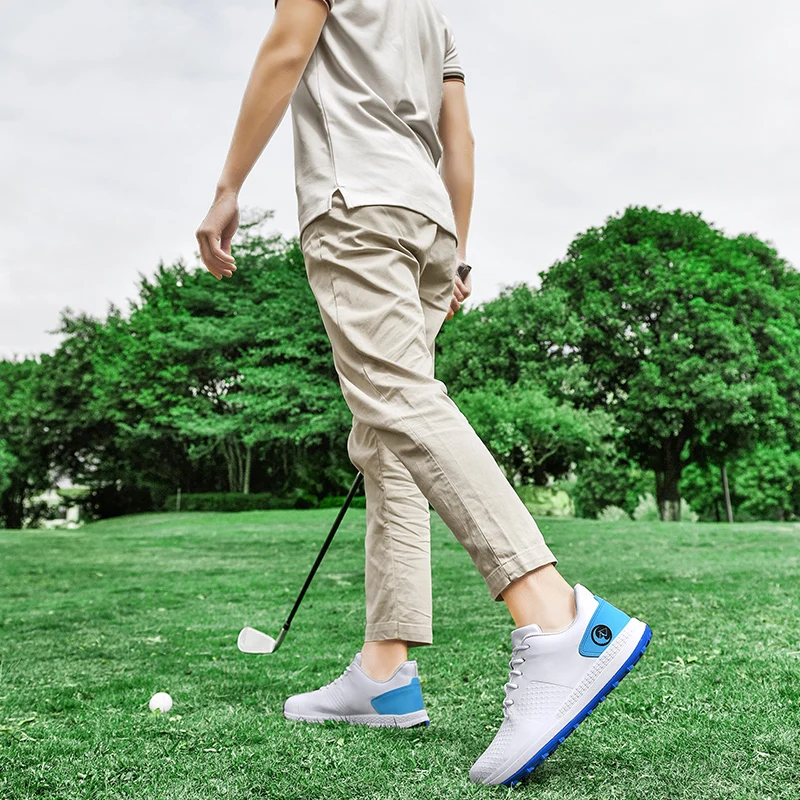 Professional Golf Shoes Men's Outdoor Fitness Golf Shoes White Blue Golf Shoes Large Size 39-48 Golf Track and Field Shoes