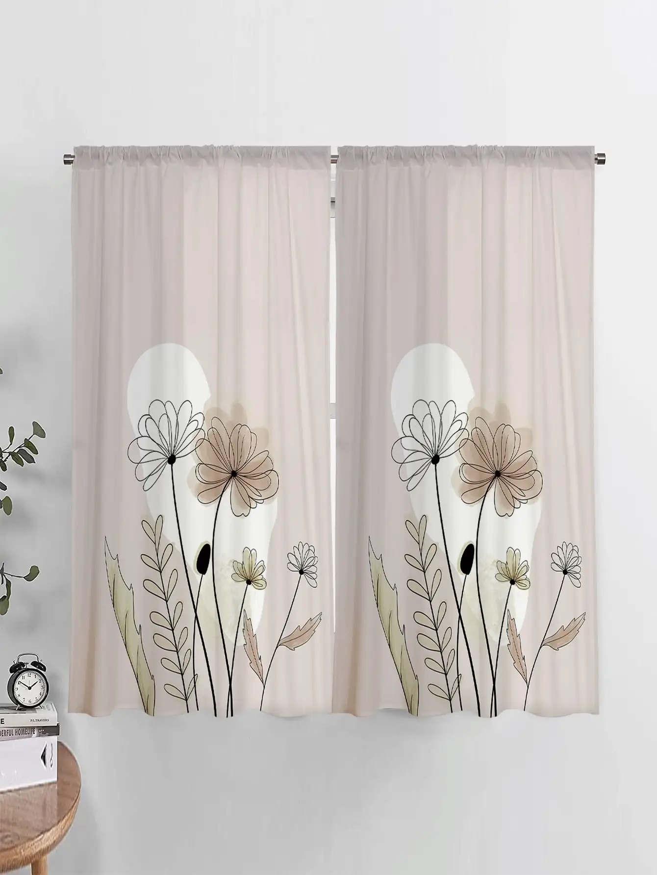 

Free Shipping Elegant Floral Watercolor Flower White 2pieces Window Curtain for Living Room Dorm Room Outside House Decor Hooks