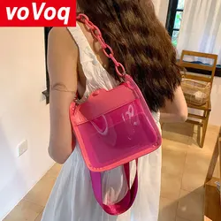 New Autumn Fluorescent Green PVC Jelly Chain One Shoulder Clear Phone Bag Fashion Waterproof Female Crossbody Mini Bag