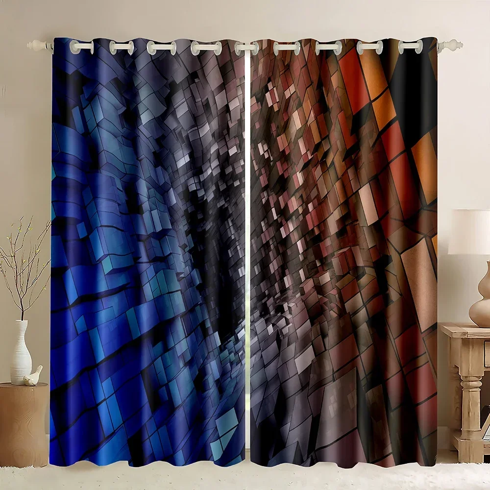 Abstract Window Blackout Curtains,Cubes and Blocks Form Abstract Style Geometric Digital Graphic Art Pattern Window Treatments
