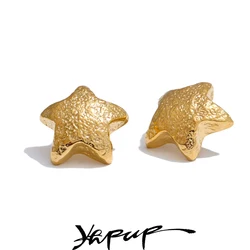 Yhpup Vintage Golden Stainless Steel Metal Hammer Star Stud Earrings Water Resistant PVD Charm Fashion Jewelry Accessories Gift