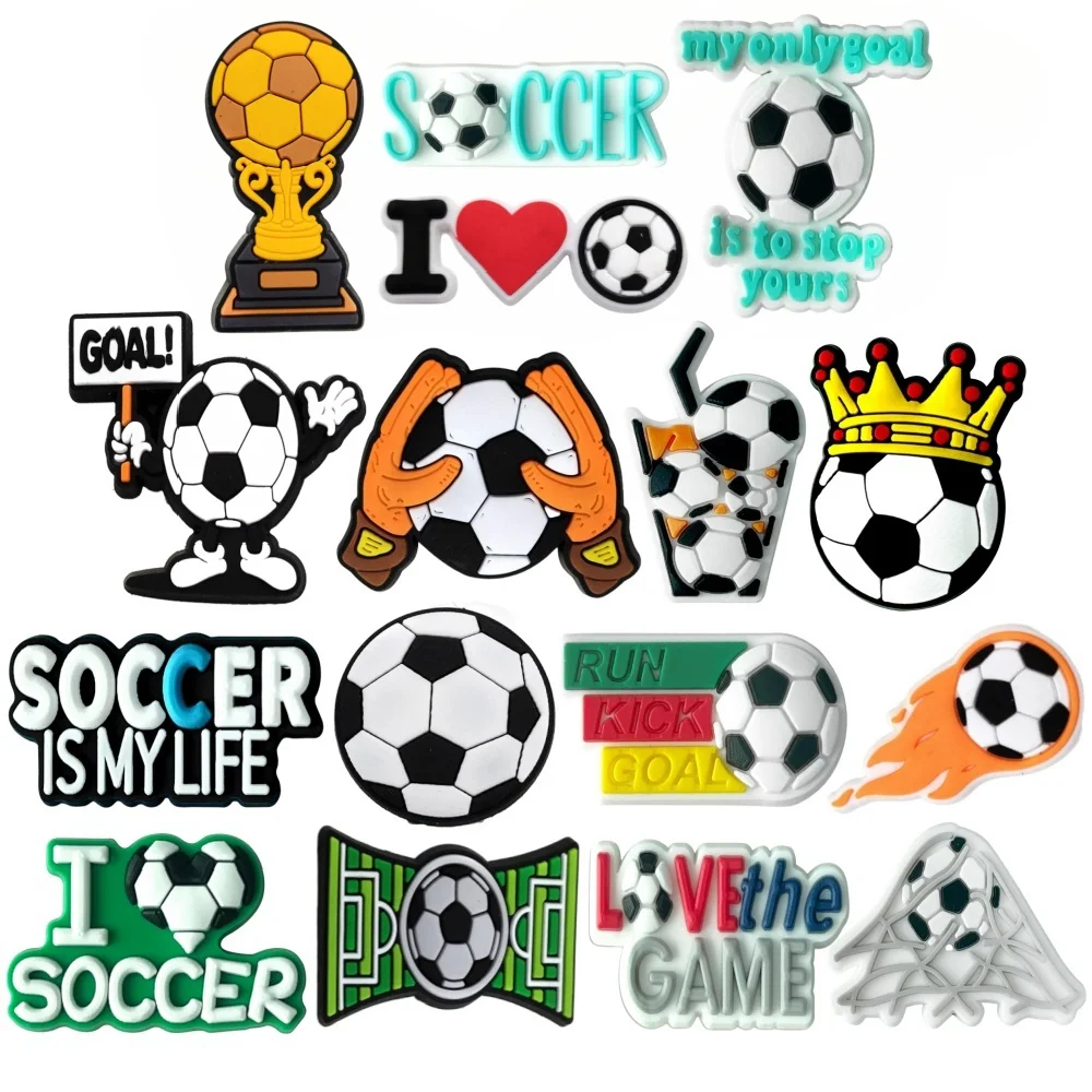 16Pcs Soccer Ball Charms for Clog Shoe Decoration, Sports Soccer Football Shoe Charms Accessories Pack,Cute Different Charms