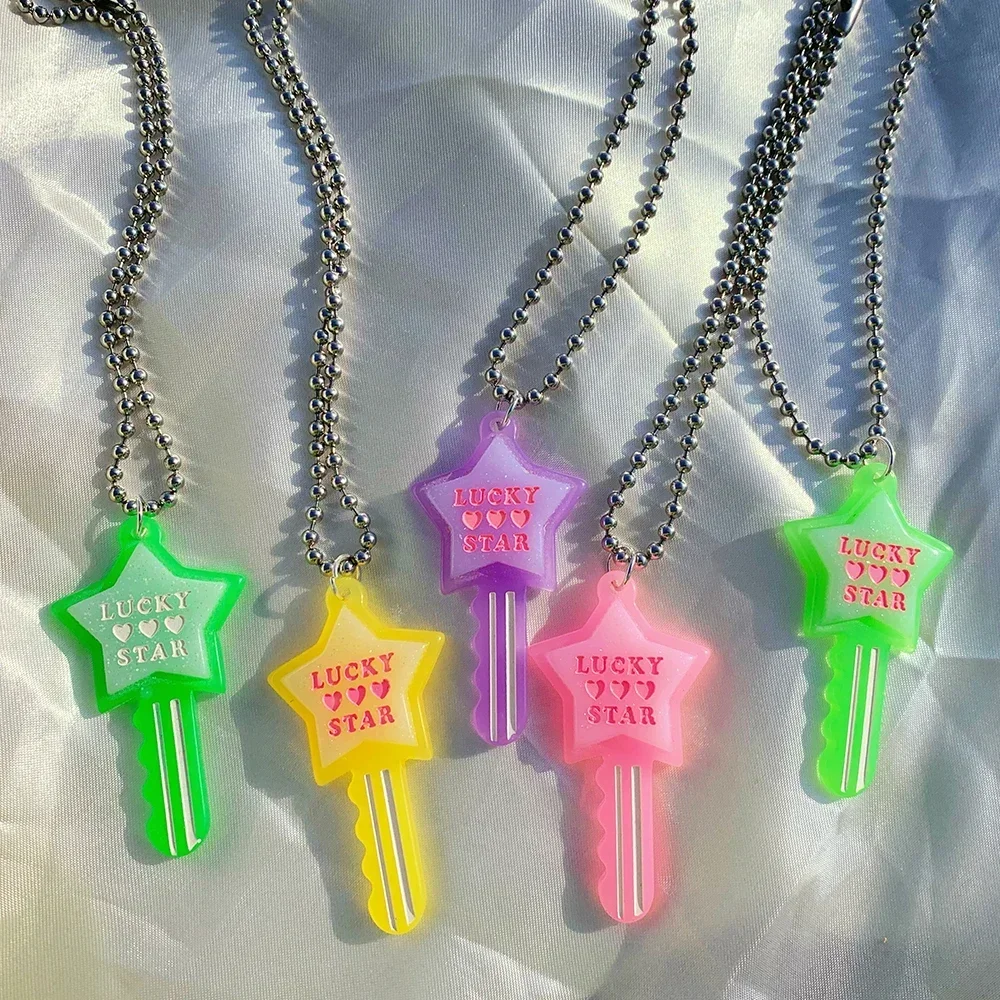 Y2K Accessories Rainbow Letter Star Necklace for Women Harajuku Kawaii Aesthetic Pendant Necklace Pink Heart Egirl Jewelry 2000s