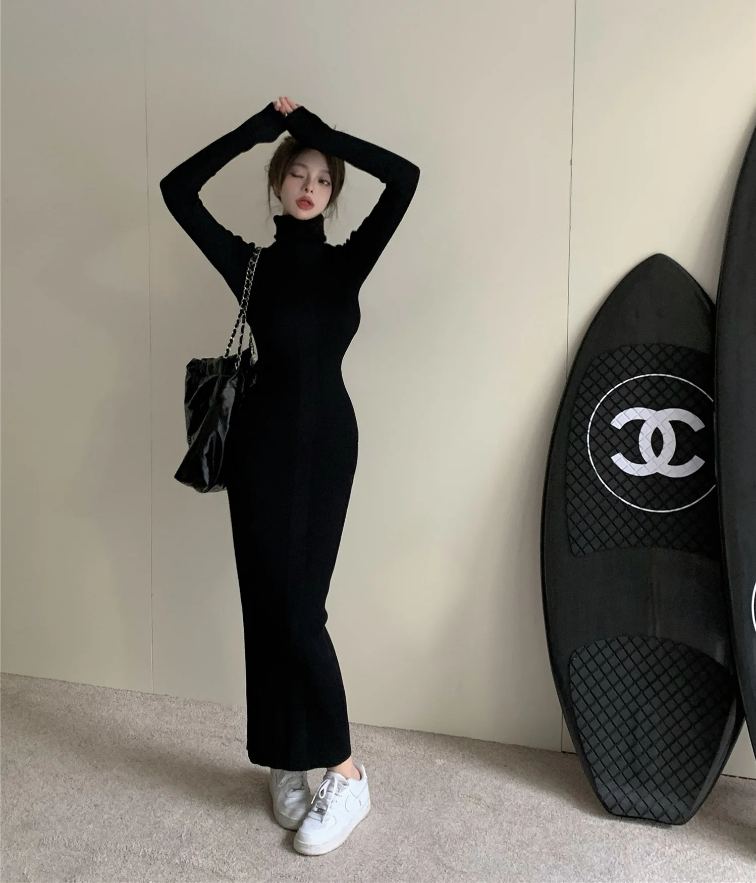 Jersey hasta la rodilla, suéteres de moda, jerséis para mujer, estampado medio abierto, Hottie Moda Illusion, giro de tres botones, moda fina