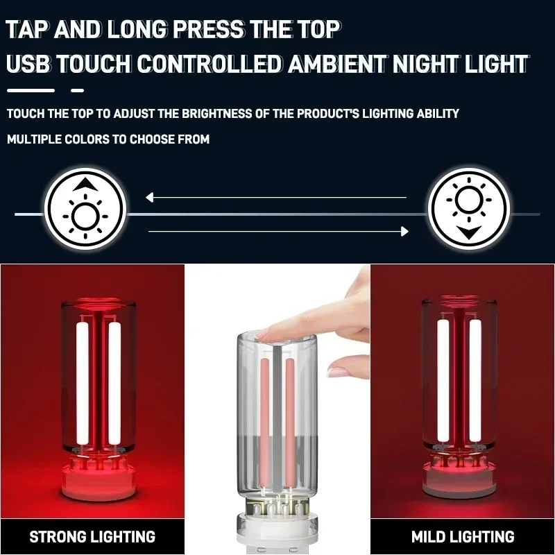 LED USB Lamp Mini Night Light USB Plug-in LED Light Bulb Touch Control Dimming for Car Bedroom Ambient Decorations Lighting