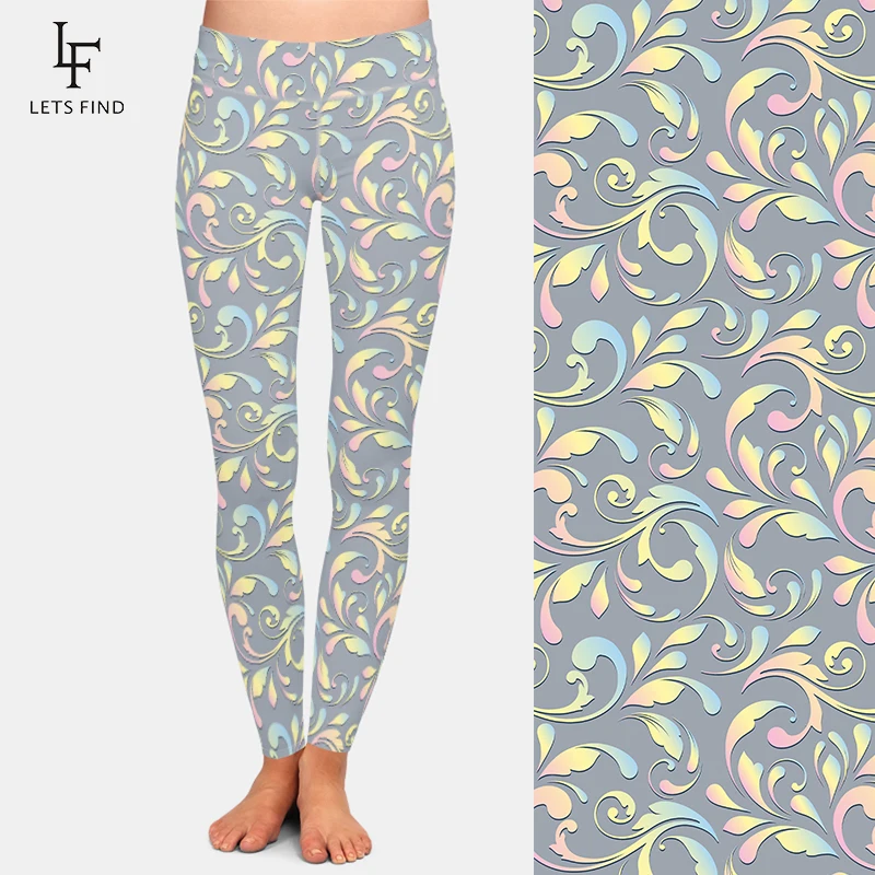 Letsfind alta quaility mulheres leggings de fitness moda flores impressão macio magro feminino cintura alta leggings