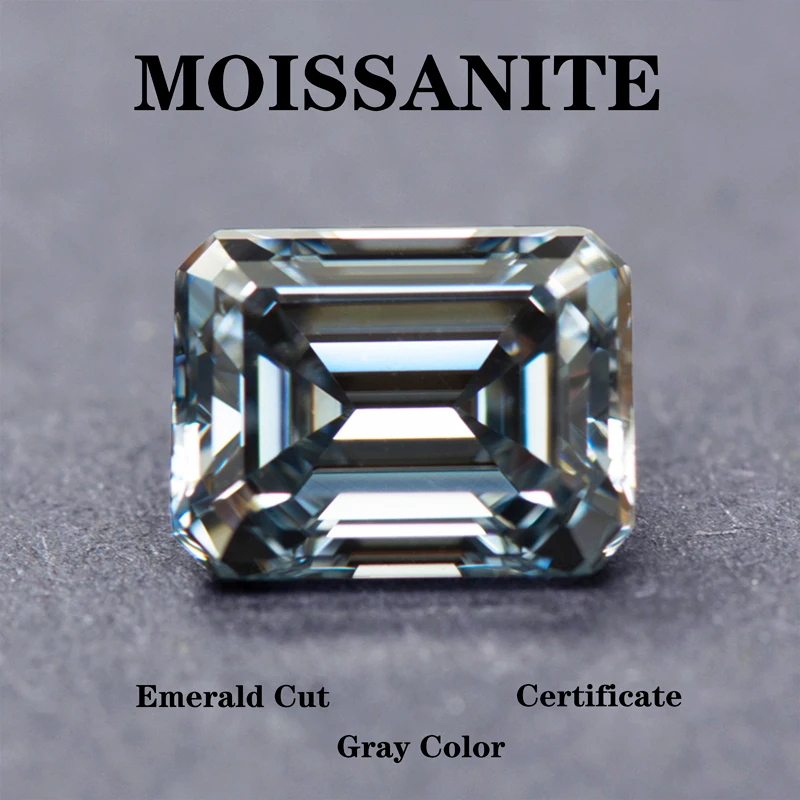 

Moissanite Stone Emerald Cut Gray Color Charms Shiny Gemstone DIY Ring Necklace Earrings Main Materials with Certificate