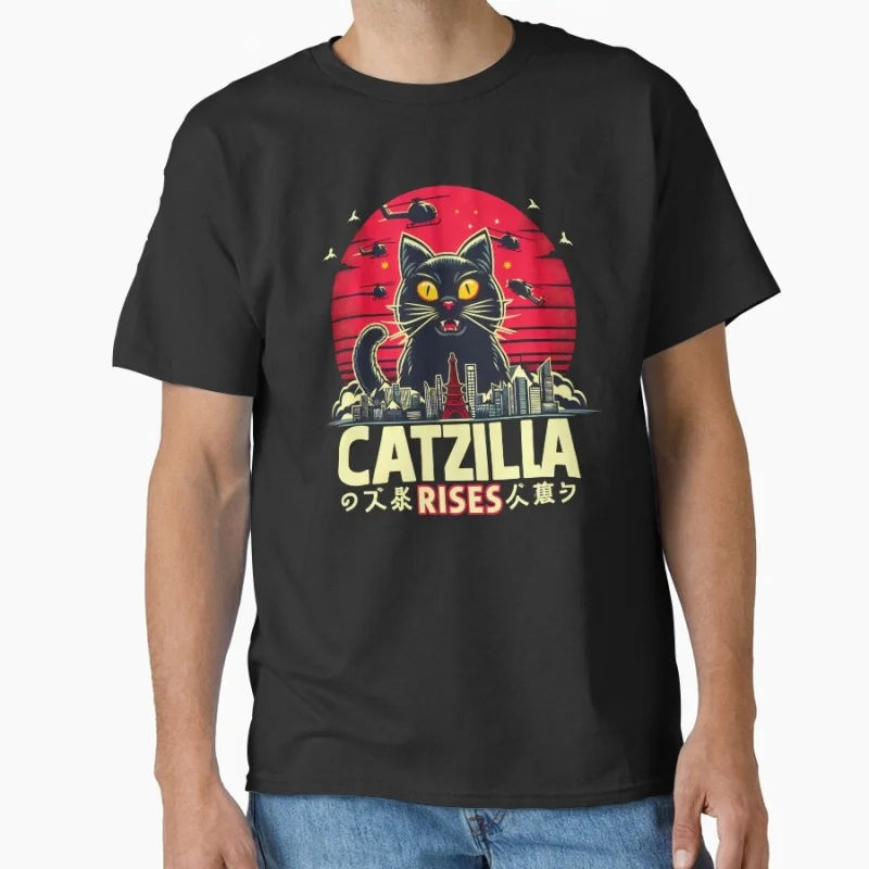 

Catzilla Rises King of Monster Gift t shirt for Cat Lover Cute kitty Graphic tee Short Sleeve y2k clothes All size tops