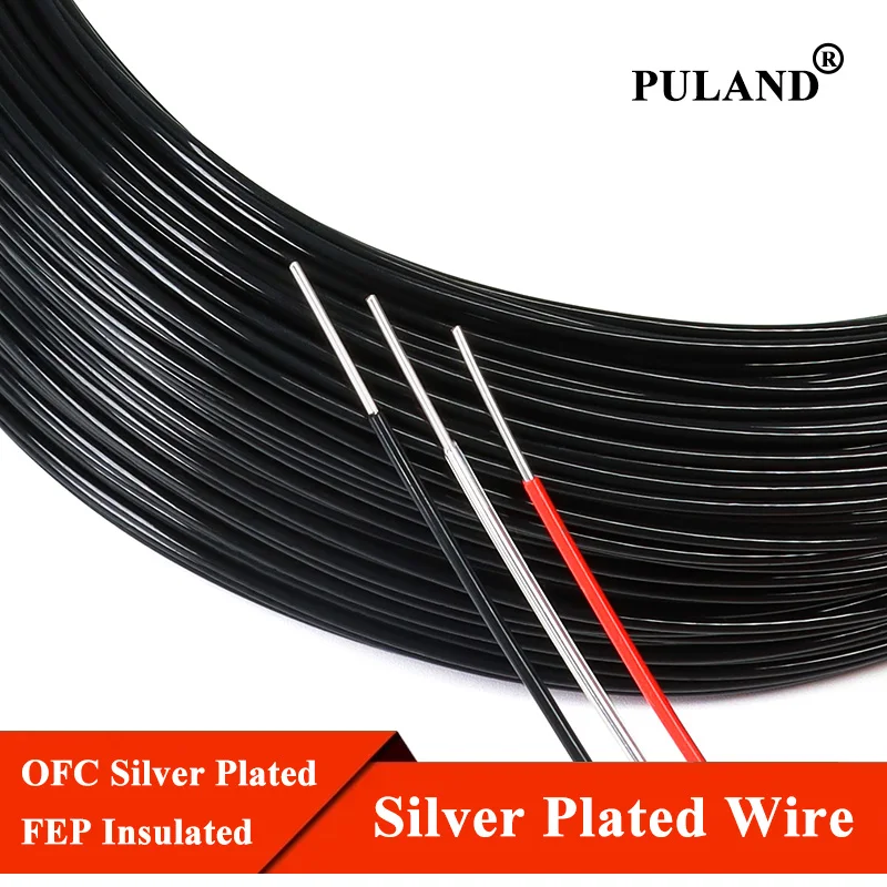 Oxygen-free Copper Cable Single Core Silver Plated Wire 30 28 26 24 20 18 17AWG FEP Insulation HiFi Audio Speaker Headphone Line
