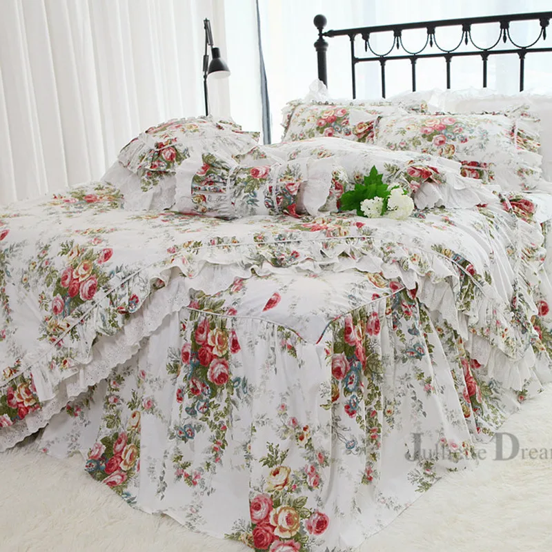 Bedding Set Luxury Large Lace Ruffle Duvet Cover Set Home Bed Set Bedding Garden Pastoral Bed Linen Julliette Dream Bed Set