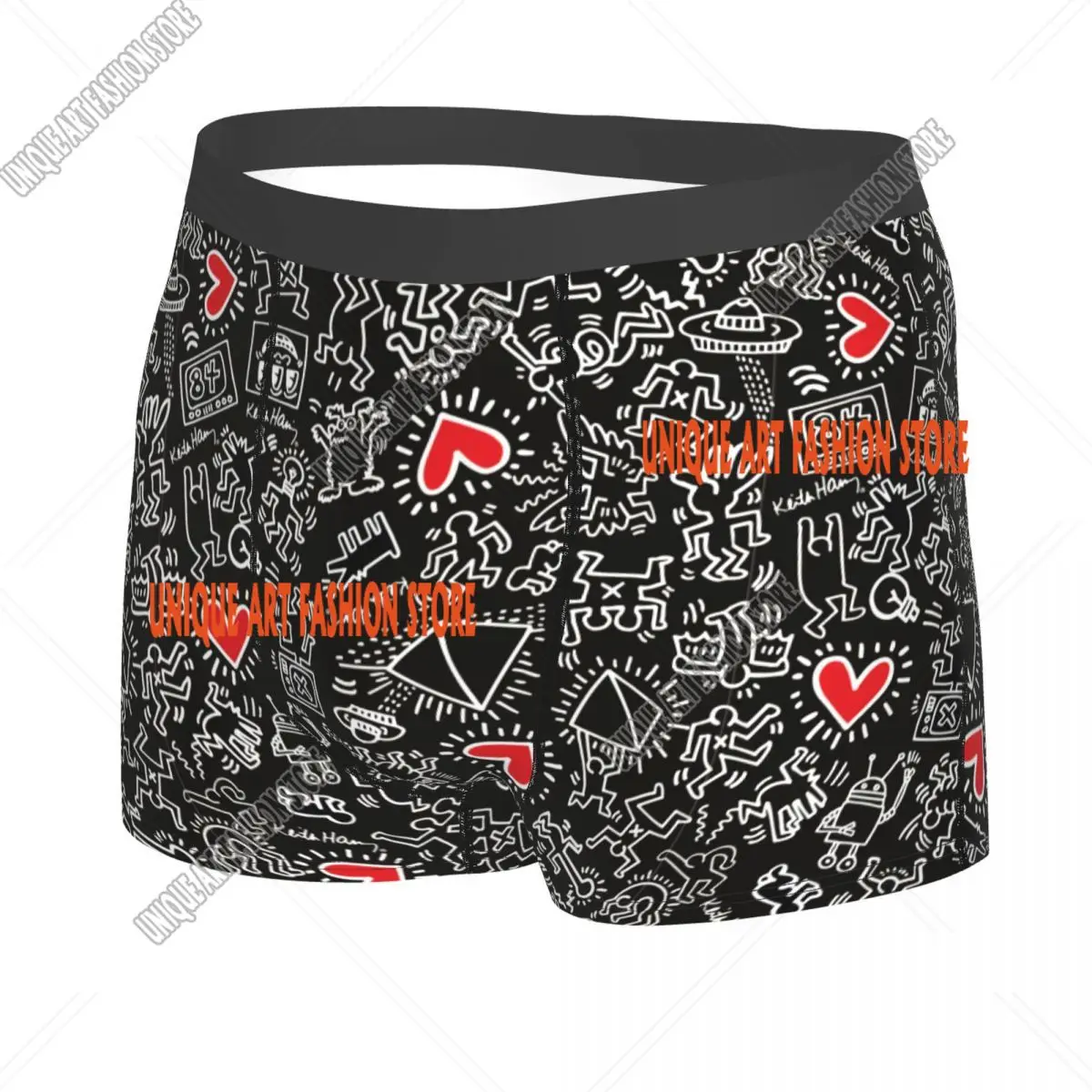 Custom Heart Magnet Black Abstract Haring Dance Boxers Shorts Mens Briefs Underwear Fashion Underpants