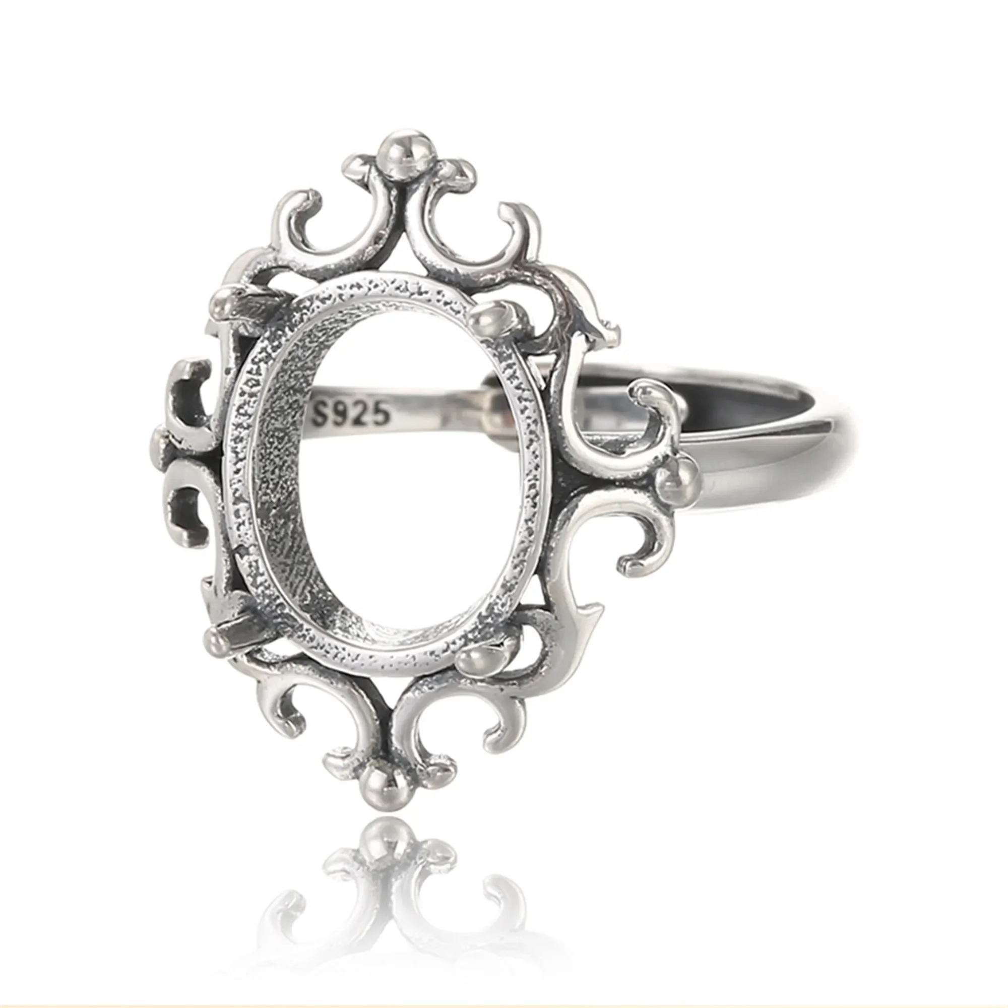 

Ring Blank for 10x12mm Oval Cabochons Antique Style Ring Setting Solid Sterling Silver Adjustable Ring Base