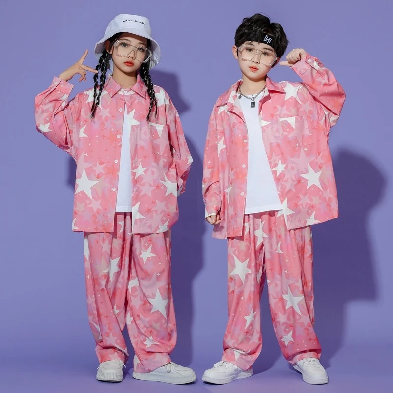 

Fashion Hip Hop Dance Costume Kids Pink Suit Loose Shirt Pants Boys Street Dance Outfit Girls Jazz Performance Clothing BL12669