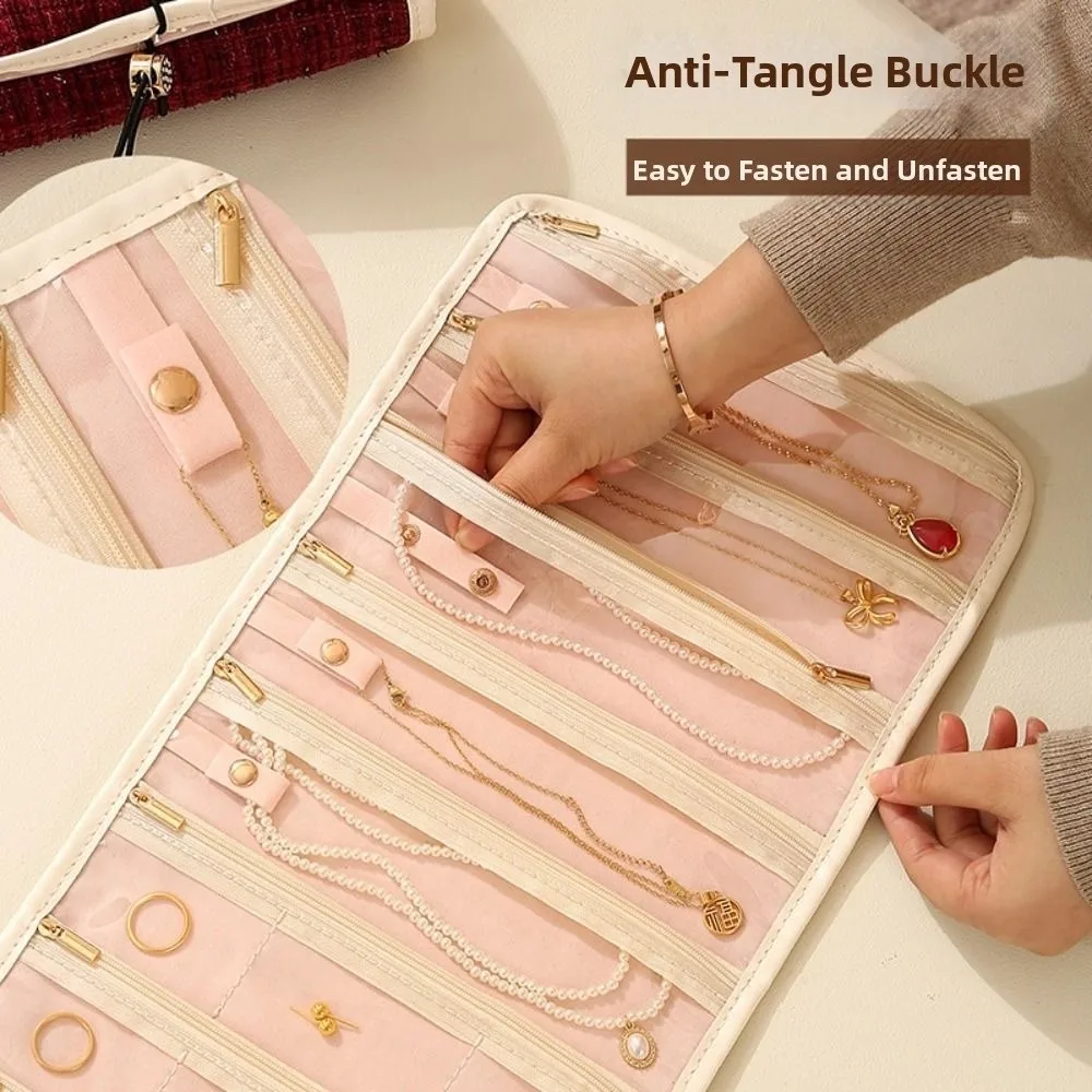 Foldable Travel Jewelry Storage Box Roll Style Zipper Closure Jewelry Case Organizer Multi-layer Foldable Jewelry Bag