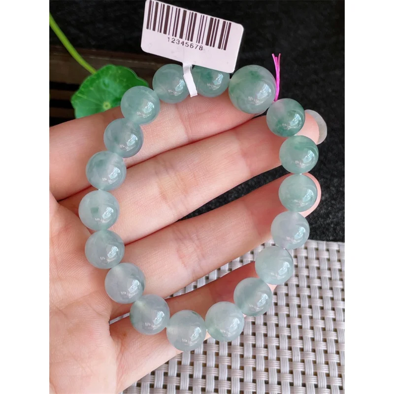 Myanmar Natural a Bracelet Bead Ice-like Floating Flowers round Beads 18 Jade 37.67G