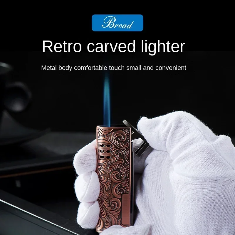 Металлическая винтажная резная надувная ветрозащитная зажигалка, портативная бутановая газовая зажигалка с прямой зарядкой, аксессуары для курения, праздничный подарок
