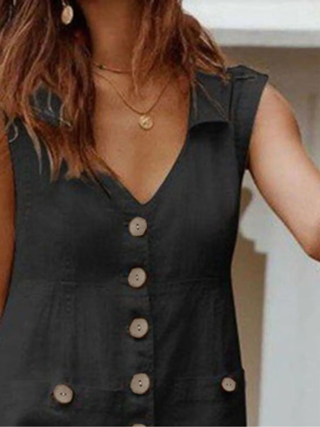 Damenkleid Sommer Neue Mode V-Ausschnitt Einreihiges Kleid mit Schnallenverschluss und Taschen-Design – Detail 6