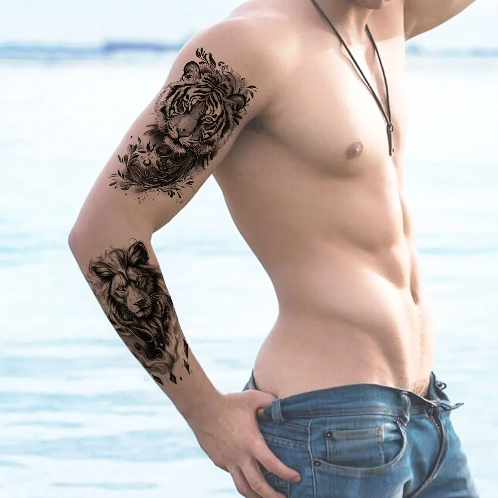 Waterproof Animal Temporary Tattoos for Men Women Tiger Wolf Lion Fake Tattoo for Hand Arm Body Art