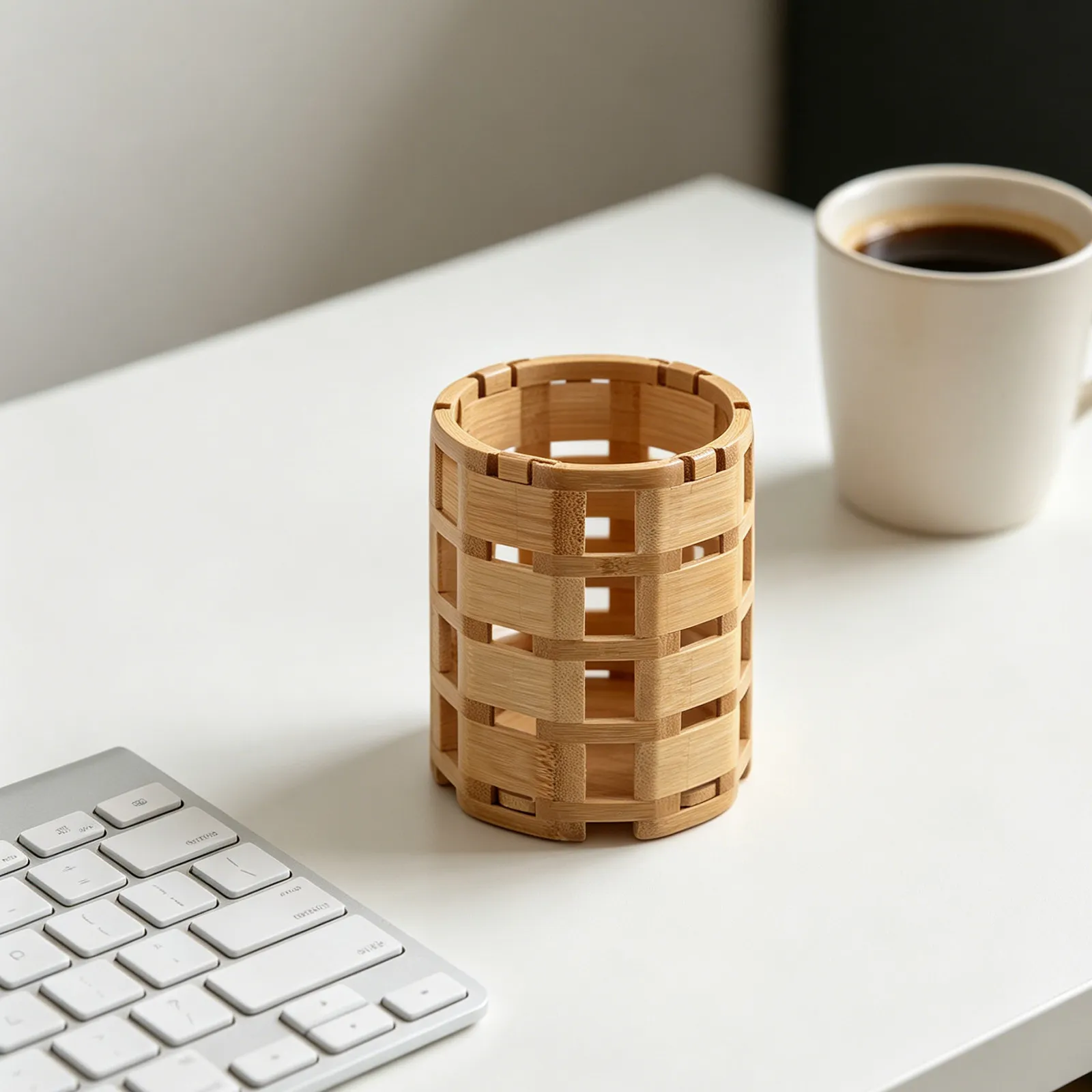 2Pcs Bamboo Pen Holder for Desk Minimalist Hollow Cylindrical Pencil Cup Rustic Desktop Organizer Decorative Stationery Storage