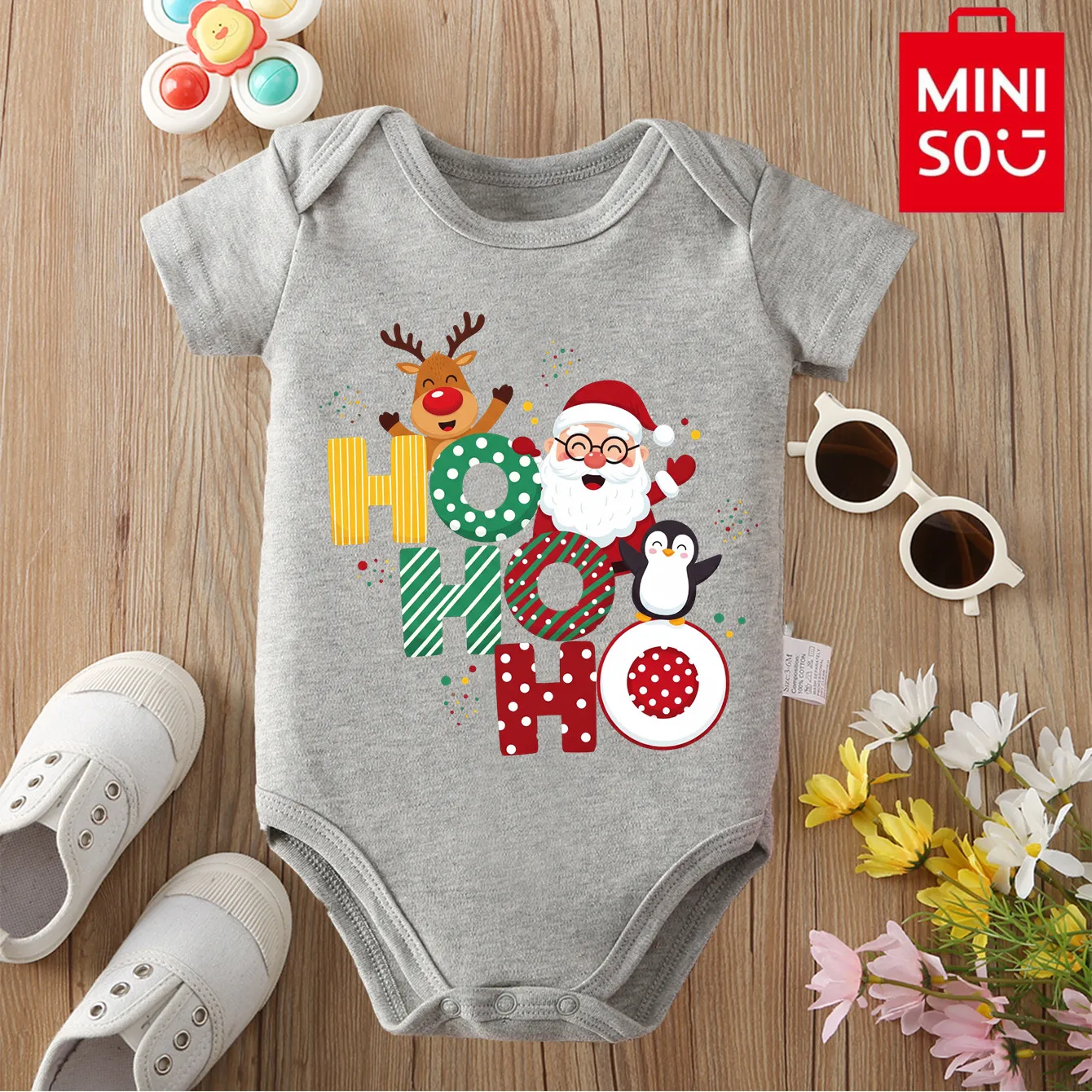 

MINISO HOHOHO Cute Baby's First Christmas Pure Cotton Cloths Onesie Jumpsuit Bodysuit for 0-12 Months Newborn Best Gift for Baby