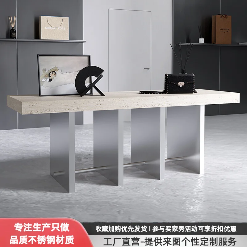 XL Clothing Store Travertine Display Table Stainless Steel Center Island Table Flowing Water Table Beauty Store Product
