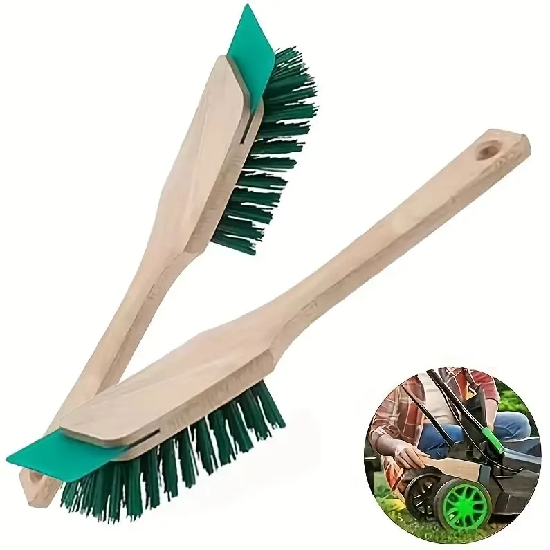 

Ergonomic Heavy-Duty Lawn Mower Cleaning Brush with Stiff Bristles Wooden Handle Efficient Scraper for Garden Care