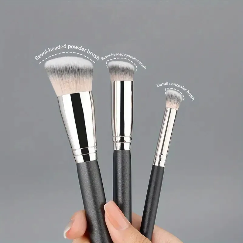 Ensemble de pinceaux anti-cernes 3 pièces – Pinceaux de précision grands, moyens et petits pour sous les yeux, les imperfections et la couverture des taches, professionnels