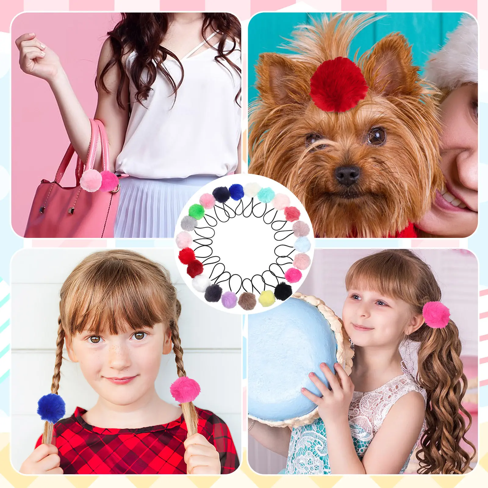 

22Pcs Hair Ties Pom Pom Ball Elastic Hair Bands Stretchy Long-Lasting Ponytail Holder for Girls Ponytail Holder