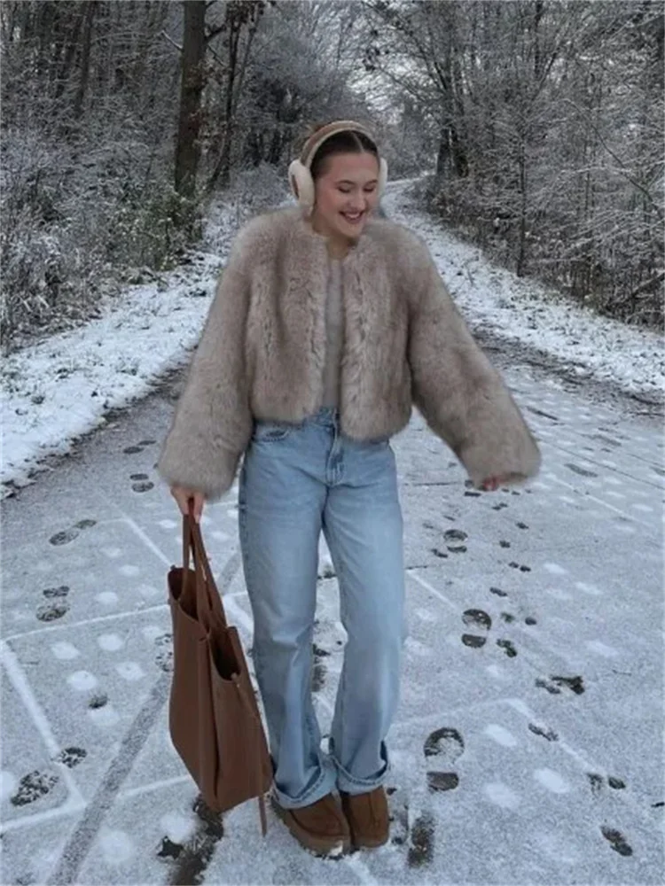 Abrigo de piel sintética esponjosa para mujer, cárdigan de manga larga, elegante, suelto, de lujo, ropa de calle gruesa para mujer