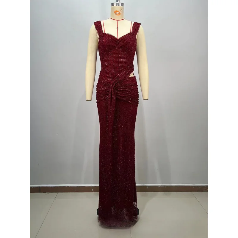 

New Arrival Women's Dress: Strapless Mesh with Heavy Rhinestone Embellishments, Ruched, Sexy Bodycon, Fashionable Evening Gown f