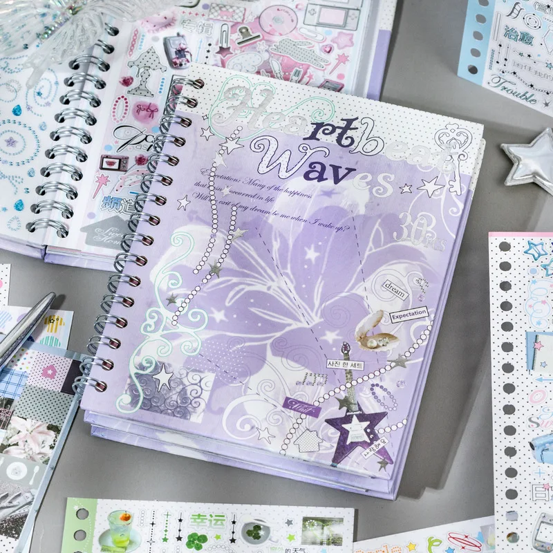 30Pcs Dream Island Sequel Copper Paper Stickers, Purple Heartbeat Wave Decor Stickers for Journal Album DIY Craft Projects