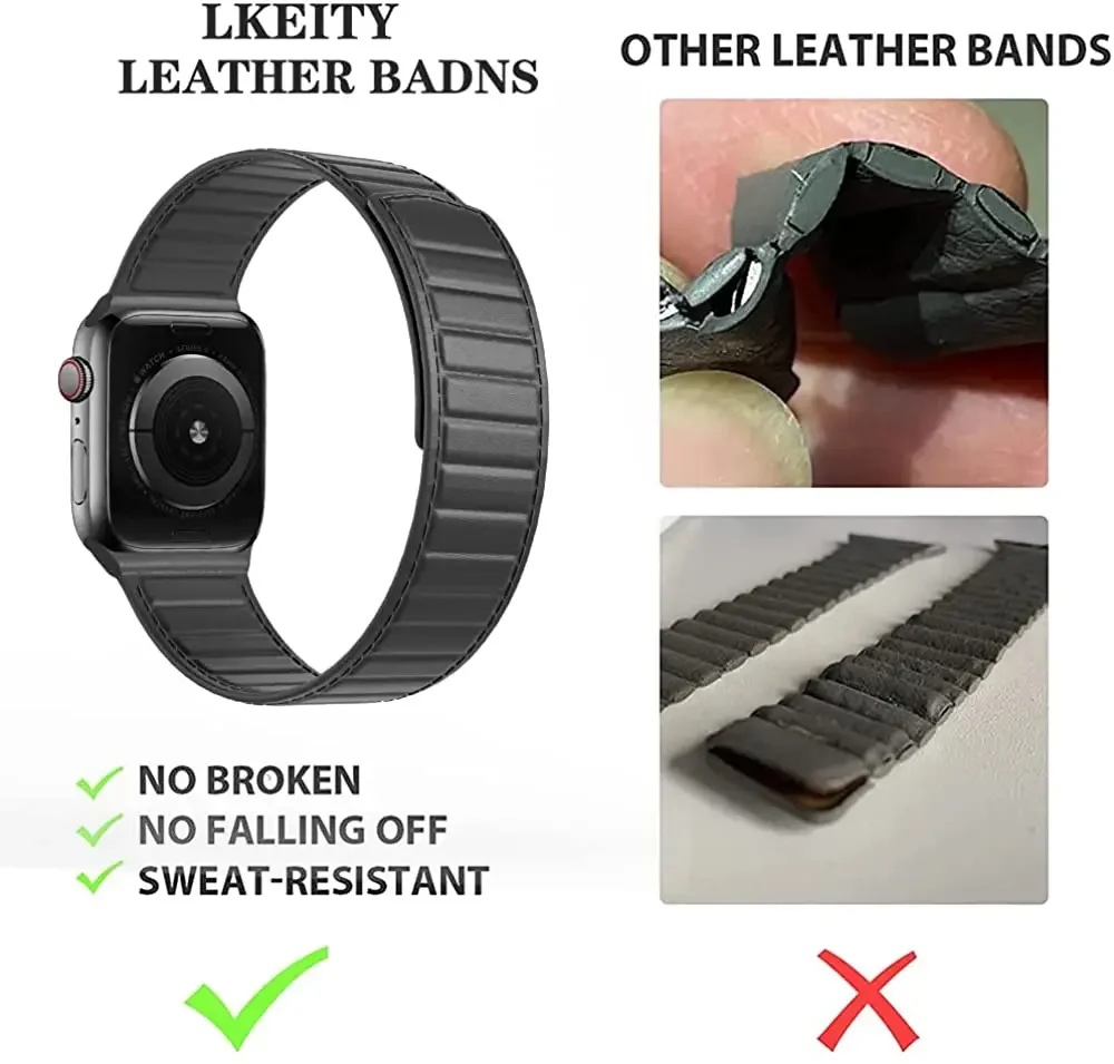 New Leather Magnetic Strap For Apple Watch 10 9 8 7 45mm 41mm 42mm 46mm Comfortable Loop Bracelet Wristband iWatch 6 5 4 SE