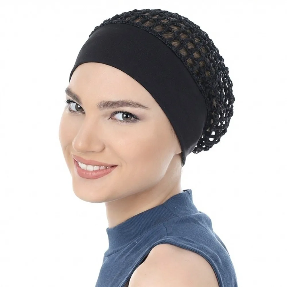 Breathable Crochet Mesh Hair Net Mesh Stretchy Sleep Cap Hollow Out Ultra-Wide Band Nightcap Daily Hairdressing