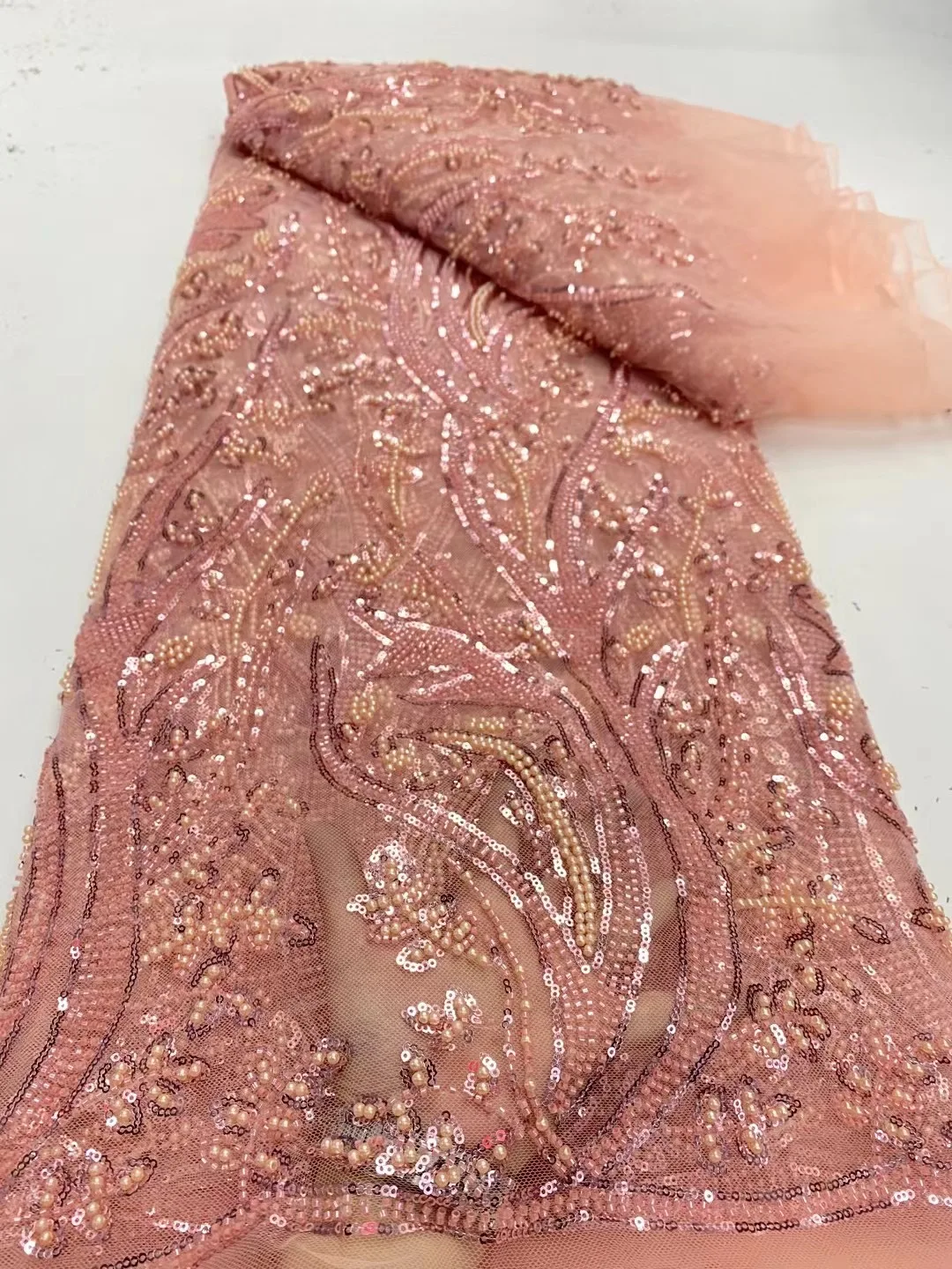 

Mesh African Sequin Lace Fabric,Design Fabrics By The Meters,High Quality,Tulle,Beaded,Wedding Dresses,Embroidery,5 Yards