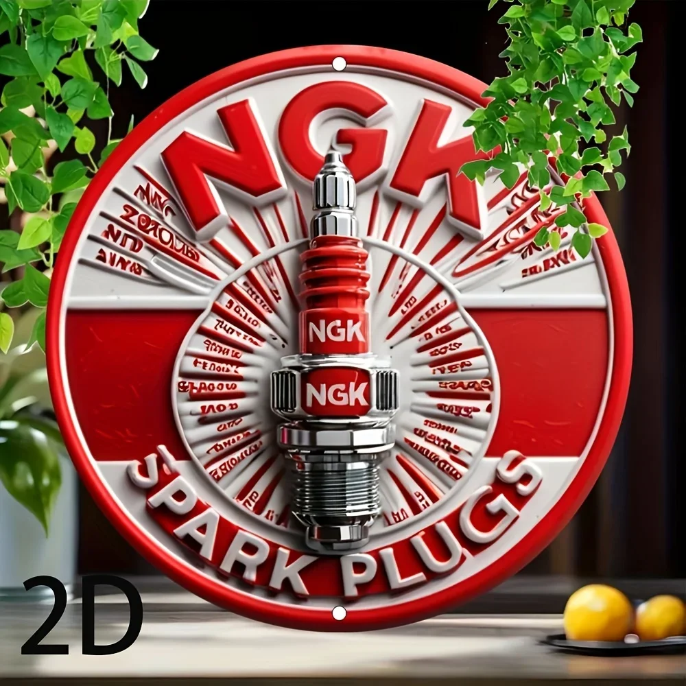 Vintage Auto Part Aluminum Sign 2D Flat Print, Round Spark Plugs Plaque for Car Enthusiast Man Cave