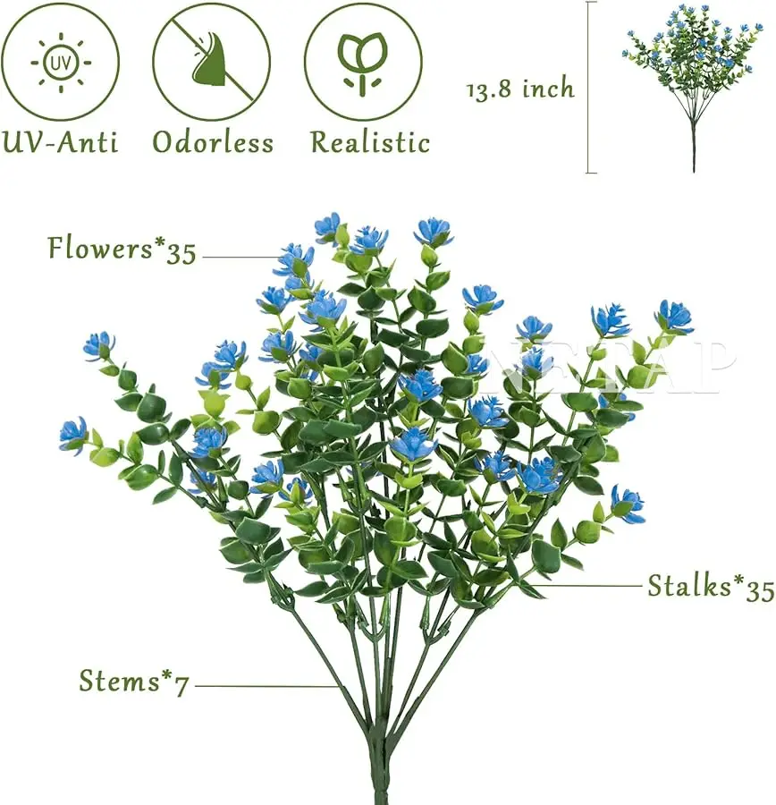 Flores artificiales al aire libre resistentes a los rayos UV, 20 paquetes de plantas verdes florales realistas falsas para porche exterior, cajas de ventana, Garde