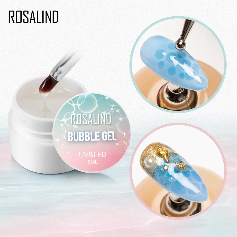 ROSALIND 5ML Clear Bubble Gel Polish Blossm Water Painting Hybrid Varnish Rhinestore Top Base For Nail Art Manicure