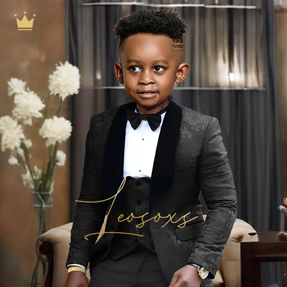

Little Boys 3PCS Black Embossed Jacquard Suit for Wedding Cocktail Birthday Multi Occasion